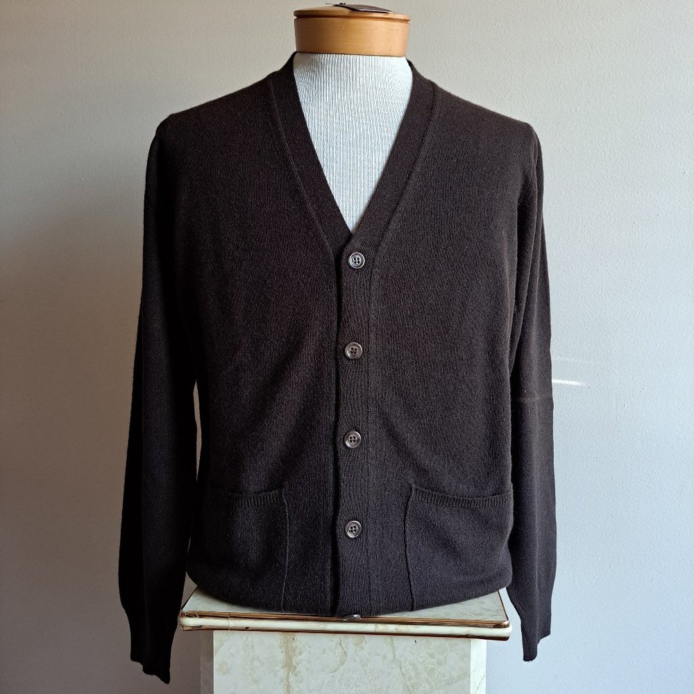 NEW Misternic Men's Italian 100% Cashmere Brown Sweater Cardigan Size 48 / S